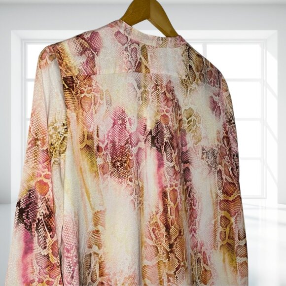 Calvin Klein Snake Print Blouse Button Down Shirt Top M Animal Reptile Pockets - Picture 7 of 11